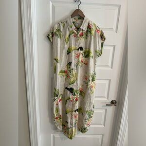 Tommy Bahama Linen Shirt Dress Tan Green Size M